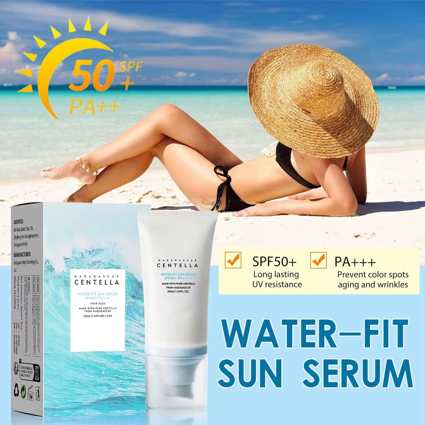 Original 50 Facial Sunscreen Centella Protector Solar Sunblock Skin Whitening Cream Korean Moisturizingote Prctor New Care Body